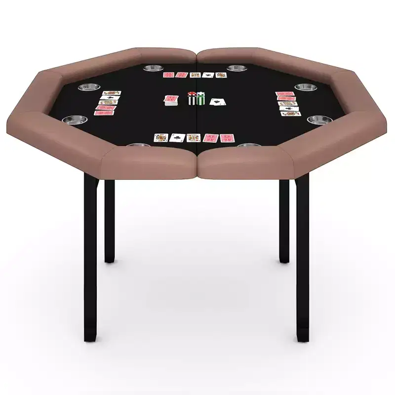48 Folding Poker Table  Octagon Game Table with Padded Rails, Stainless Steel Cup Holders, Collapsible Legs  8 Players for Texas Hold'em Games