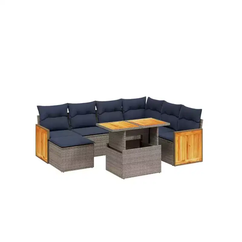 vidaXL 8 Piece Patio Sofa Set with Cushions Gray Poly Rattan
