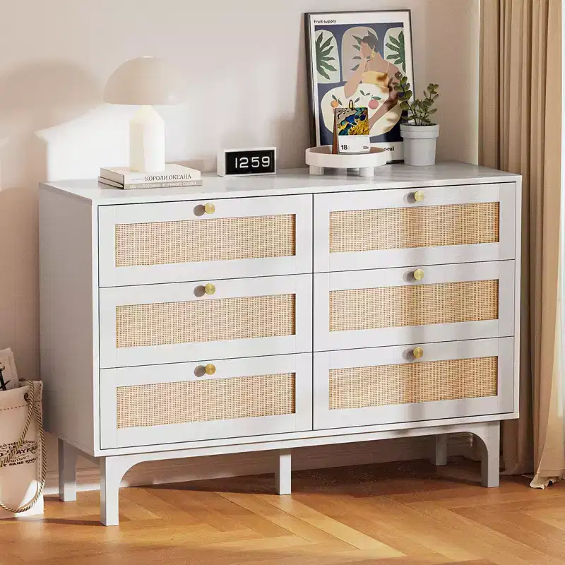 6-Drawer White Particle Board 47.24in. W Chest of Drawer