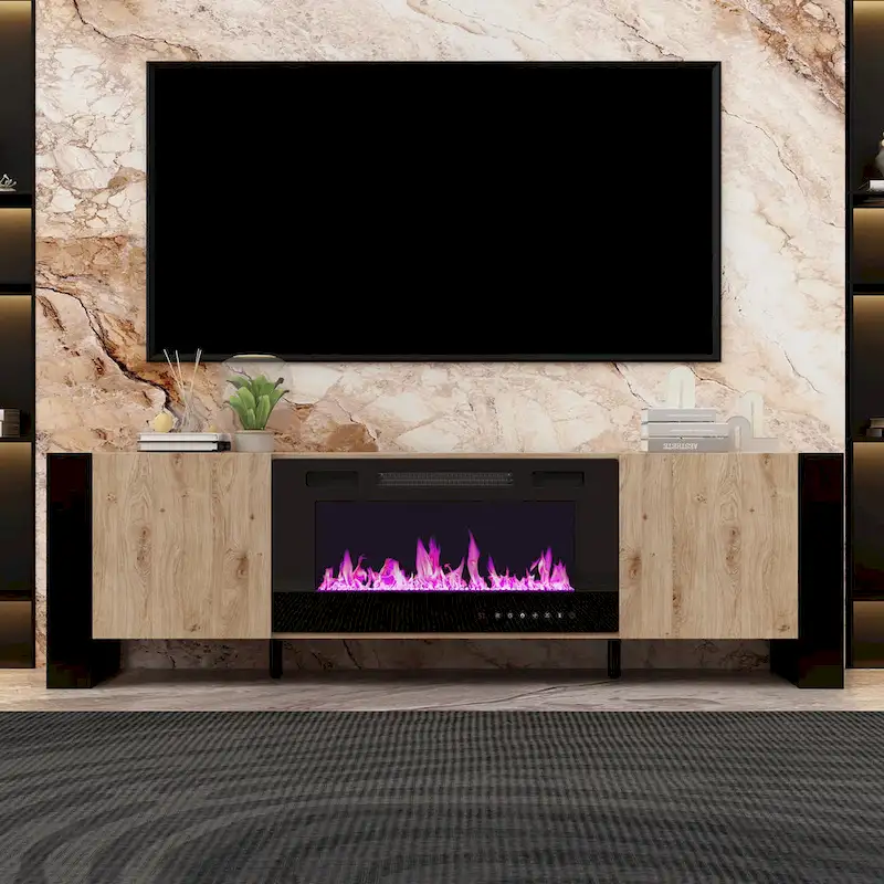 Luxurious TV Stand & Fireplace Combo Integrated LED Fireplace Features