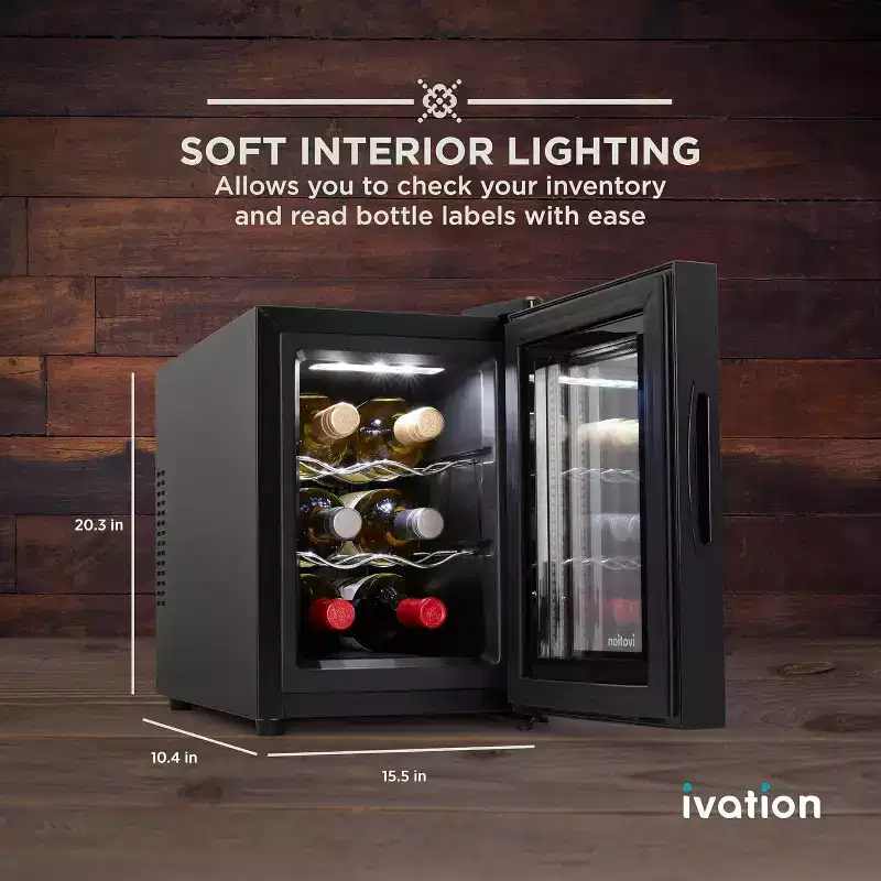 Ivation 6 Bottle Horizontal Thermoelectric Wine Cooler, Super Quiet Freestanding Wine Fridge