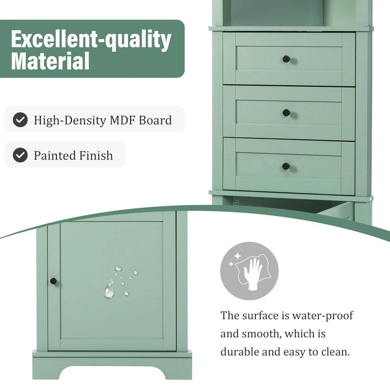 Triangle Tall Bathroom Cabinet with 3 Drawers and Adjustable Shelves