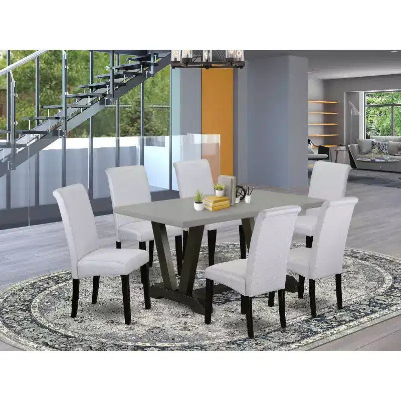 HomeStock 7-Pc Rectangle Natural Oak Finish Solid Wood Top Dining Table with 6-Parson Chairs