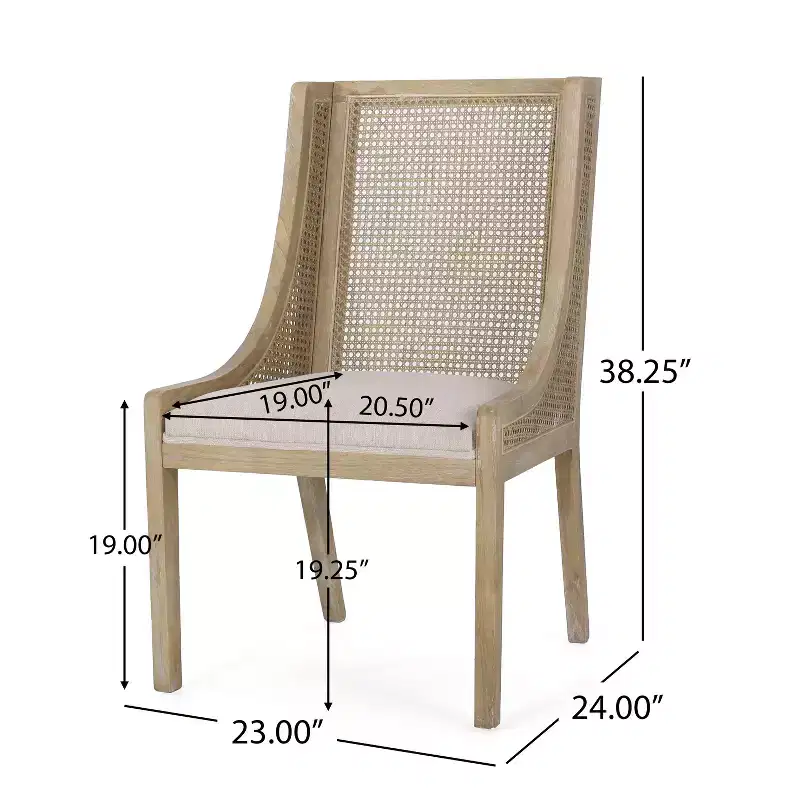 GDFStudio Rustic Fabric Upholstered Wood and Cane Dining Chairs (Set of 2)