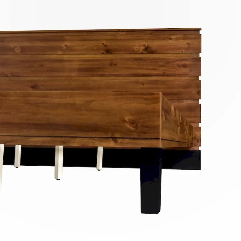 King Size Solid Wood Platform Bed with Six-Piece Headboard