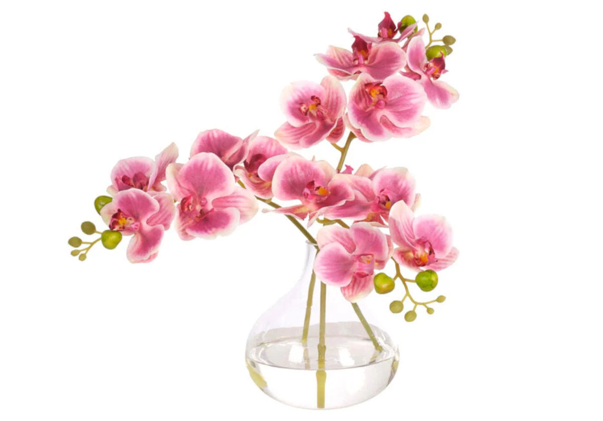 Minimalist Synthetic Pink Orchid with Glass Bulb Vase for Bedroom & Living Room