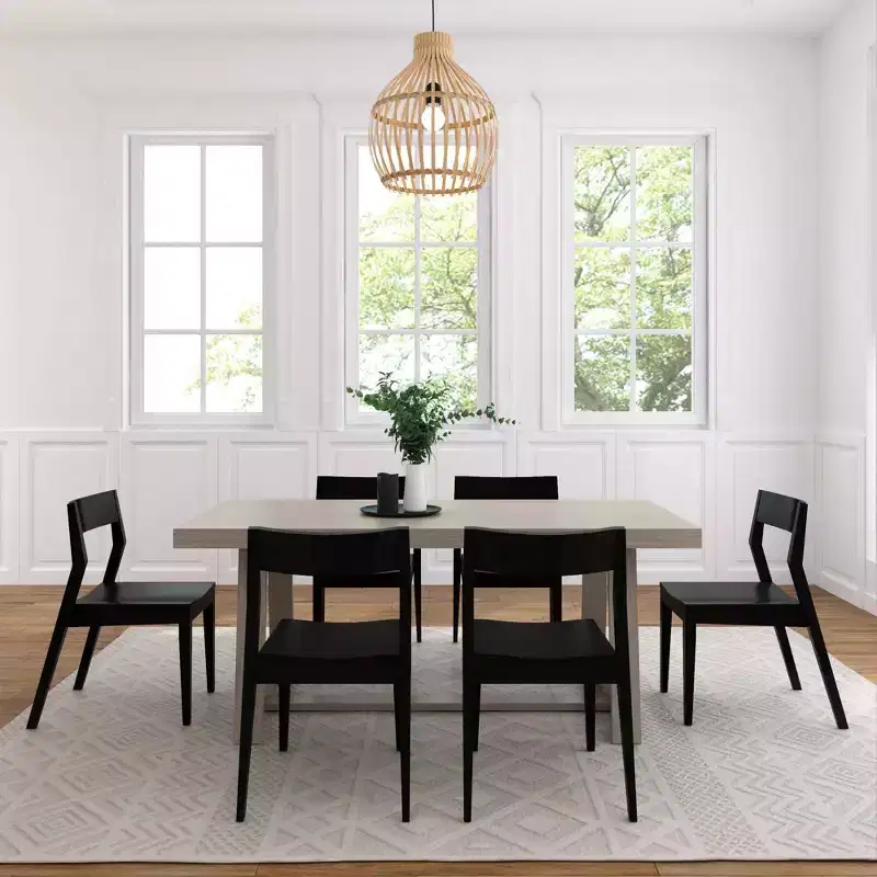 Plank+Beam 72 Classic Solid Wood Dining Table Set, Walnut Wirebrush, + 6 Chairs