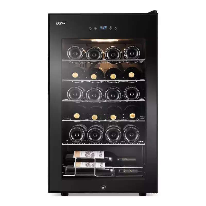 Hooure 17in 24-Bottle Wine Cellar - Compressor Cooling with LED Touch Control & Low-E Glass Door in Black