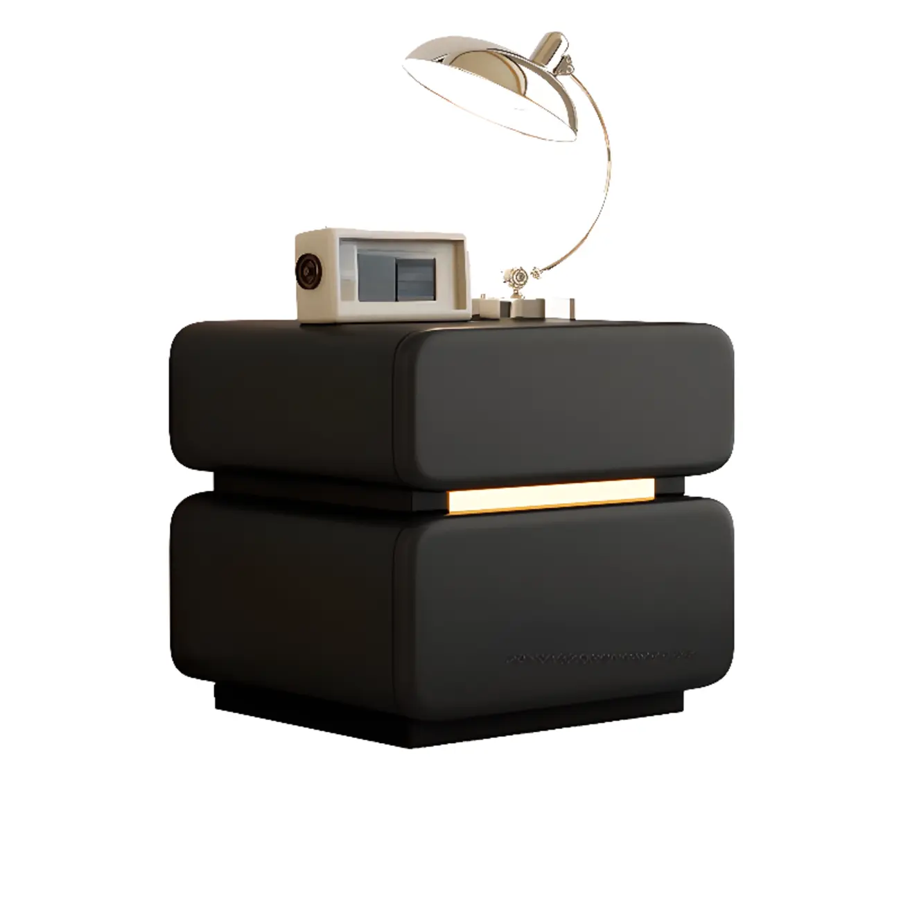 Modern Black Leather Top  2 Drawers Accent Nightstand