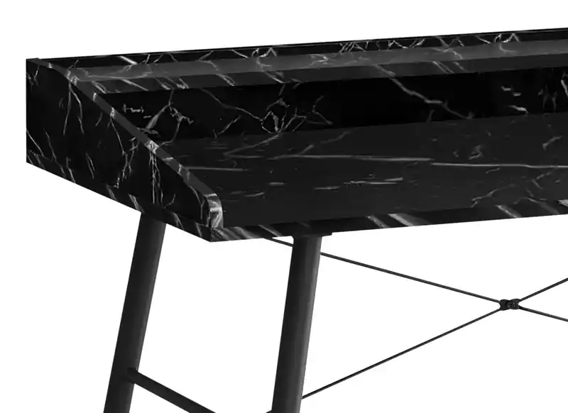 47.25 Office Desk with Small Hutch - Black Marble-Look