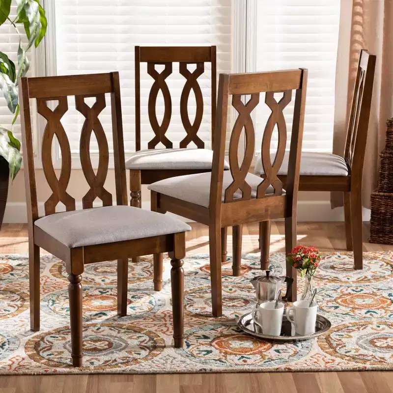 Set of 4 Cherese Fabric Upholstered Wood Dining Chairs Gray/Walnut - Baxton Studio
