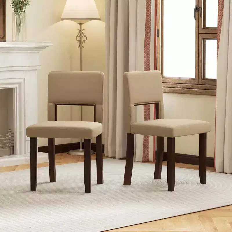 Costway Wooden Dining Chair Set of 2/4 with Acacia Wood Frame Padded Seat & Back Home Beige