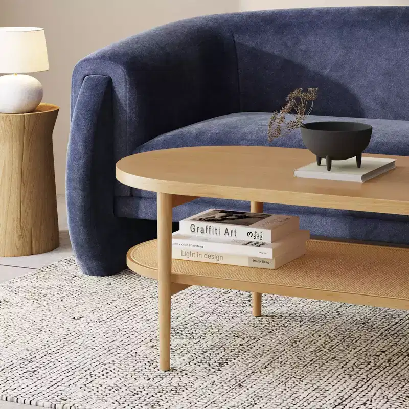 46 Warm Pine Wood and Rattan Oval Coffee Table Warm Pine - Nathan James