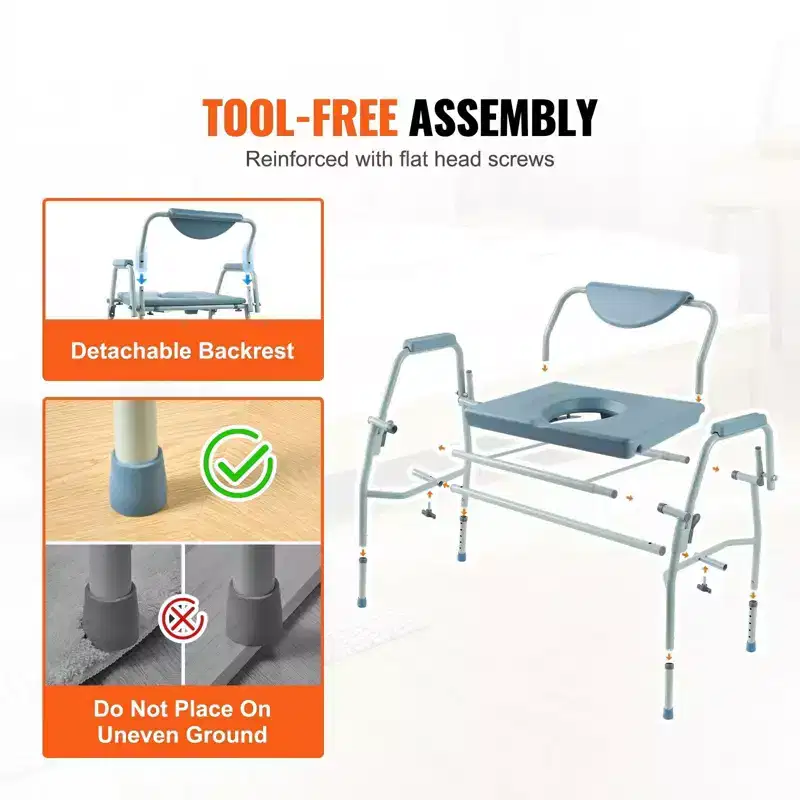 Bedside Commode Chair with Drop-Down Arms, 1000 lbs Capacity, 5-Level Height