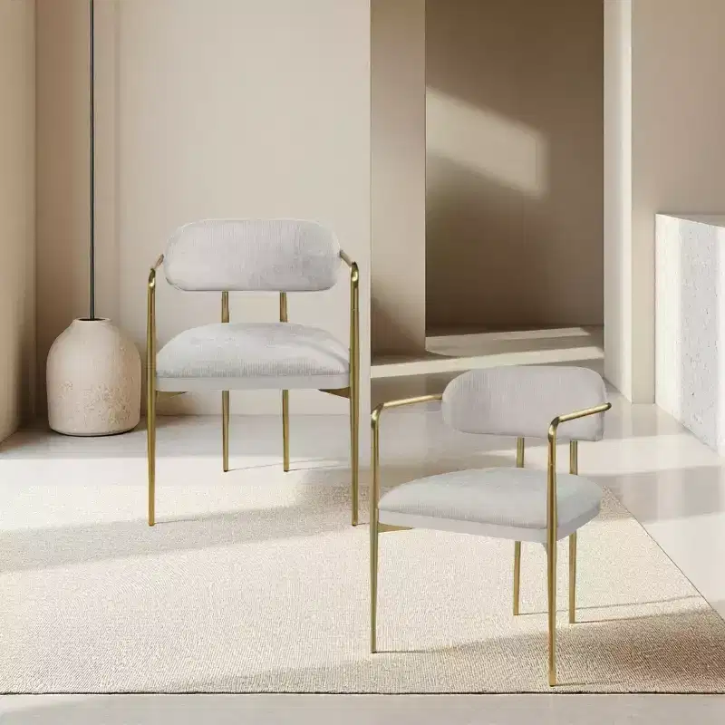 GDFStudio Felix Modern Chenill Upholstered Arm Chair with Gold Metal Frame(Set of 2)