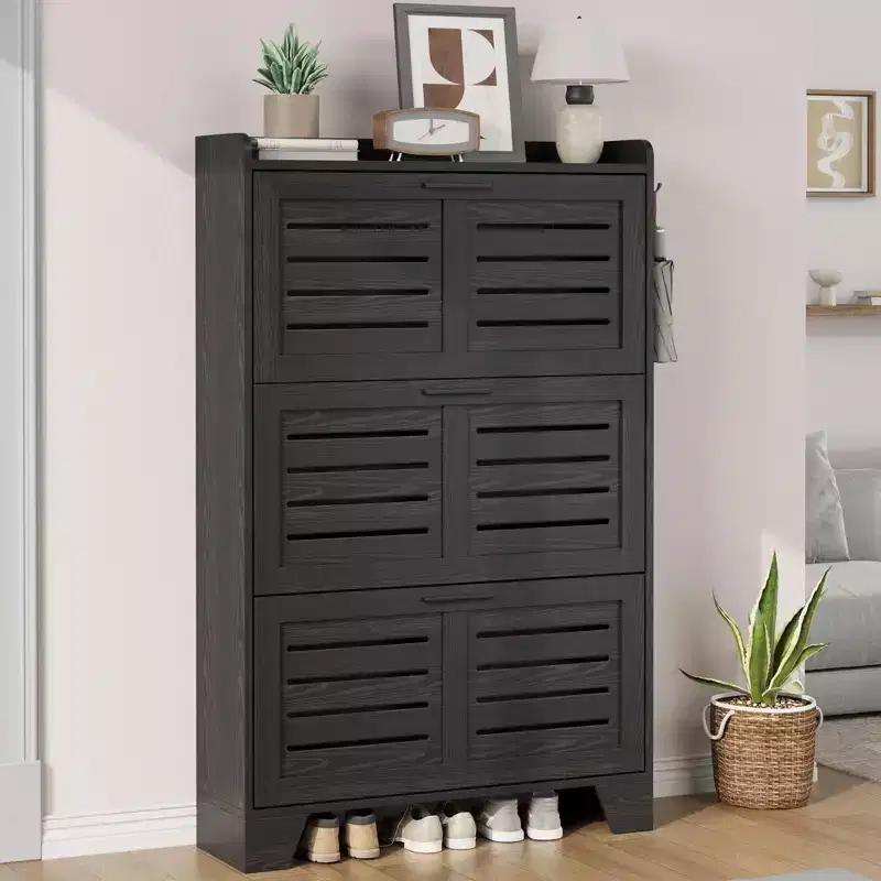 Shoe Cabinet Storage for Entryway, Narrow Shoe Cabinet with 3 Flip Drawers, Freestanding Hidden Slim Shoe Organizer Cabinet