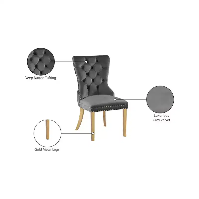 Velvet Dining Chair with Gold Frame, Set of 2 – Black/Cream/Gray