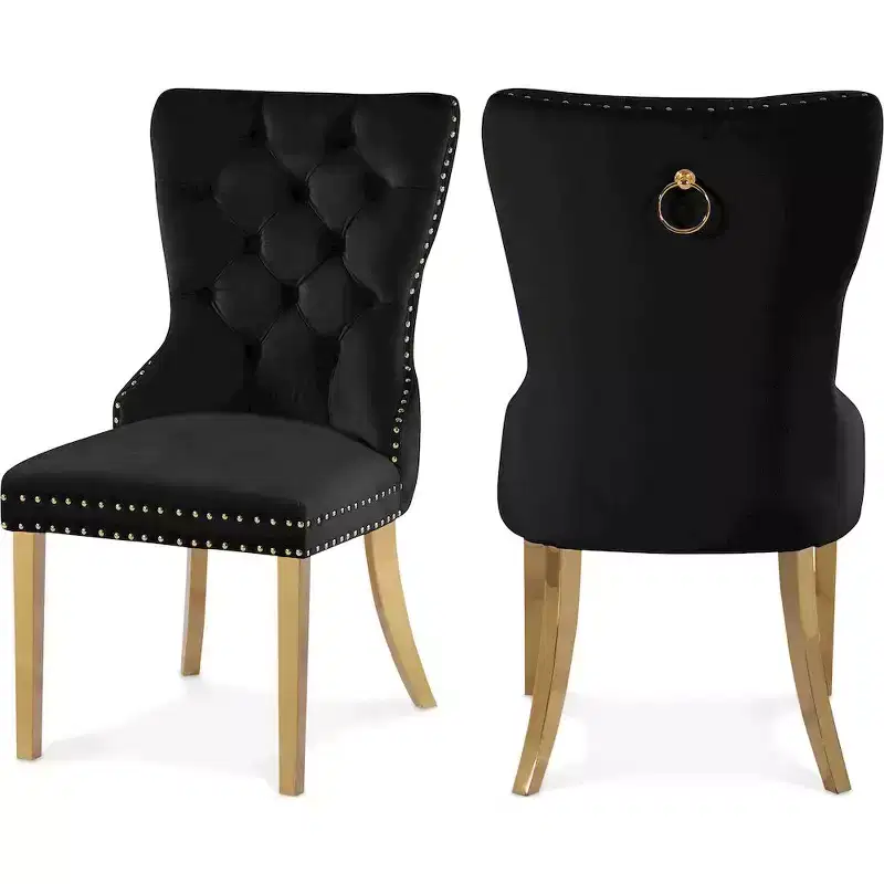 Velvet Dining Chair with Gold Frame, Set of 2 – Black/Cream/Gray