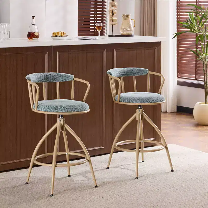 Karl Home Blue Snow Linen Fabric Swivel Bar Stool With Wooden Legs