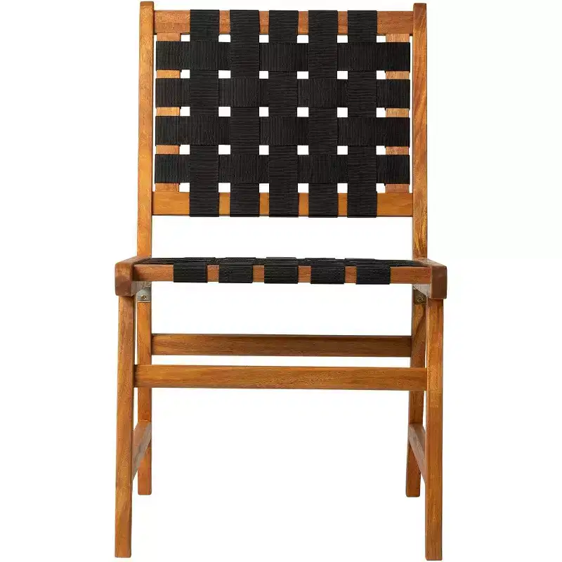 Balkene Home 63710 Sava Indoor/Outdoor Armless Dining Side Chair  All-Weather Wicker, Low-Slung Portable Acacia Wood with Woven Seat, Black Webbing