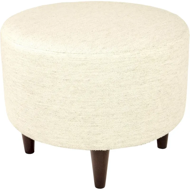 Ivory / Charcoal Patterned Fabric Round Ottoman with Espresso Wood Legs for 1 Person