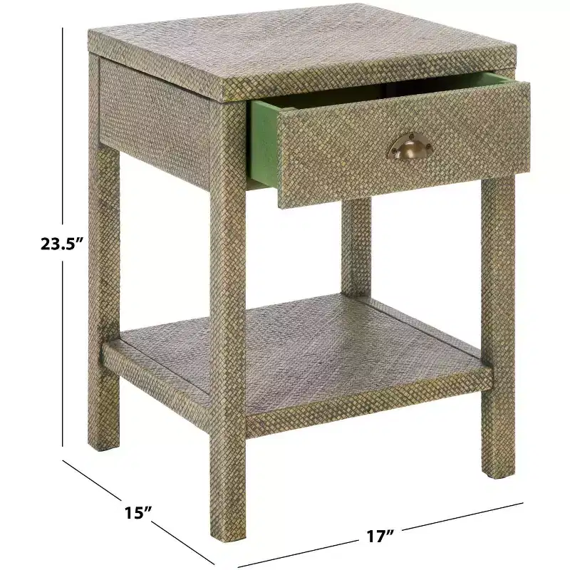 1-Drawer 1-Shelf Water Hyacinth Accent Table, Natural Finish, 16.94 lbs Capacity