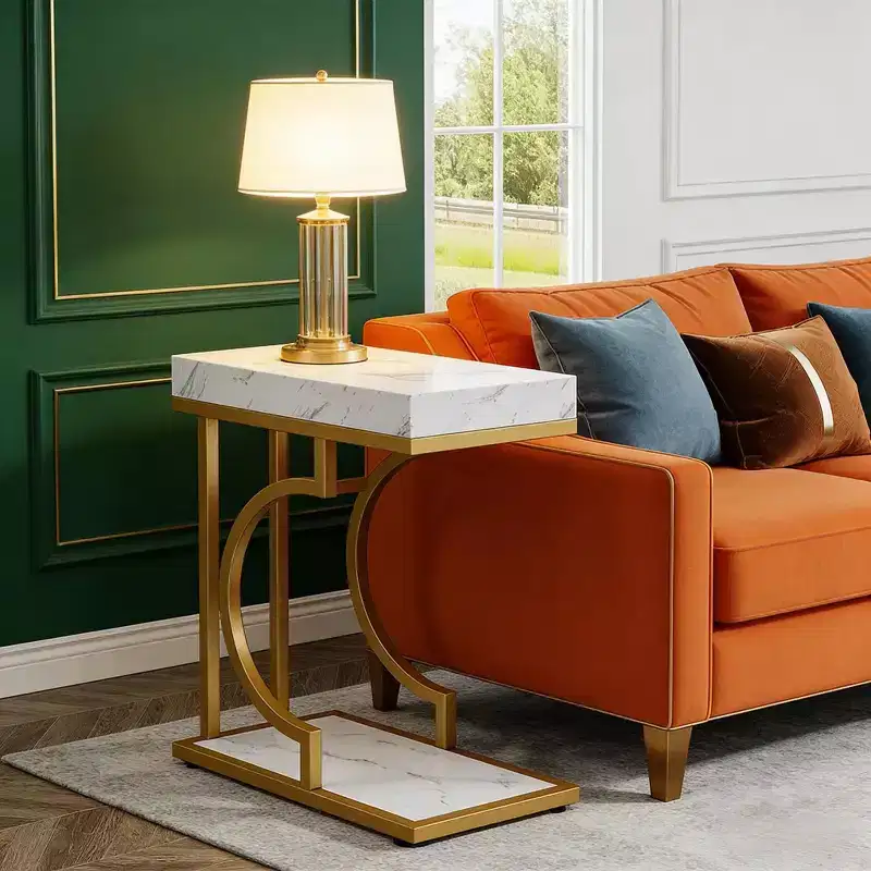 Narrow C Table, Modern End Table Bedside Table with Metal Frame