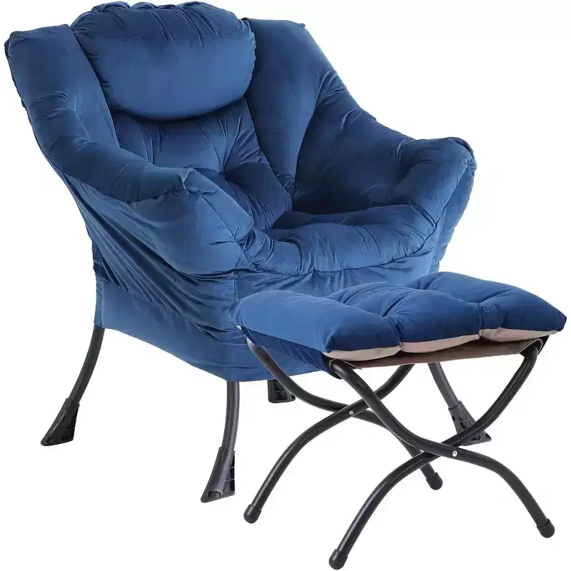 Accent Leisure Armchair with Ottoman, Side Pocket & Armrests – Dark Grey