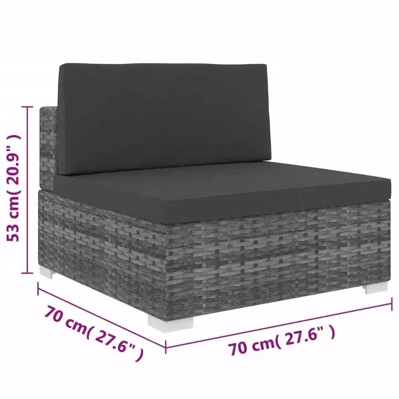 vidaXL Patio Furniture Rattan Sofa Chair Middle Seat with Cushions Poly Rattan