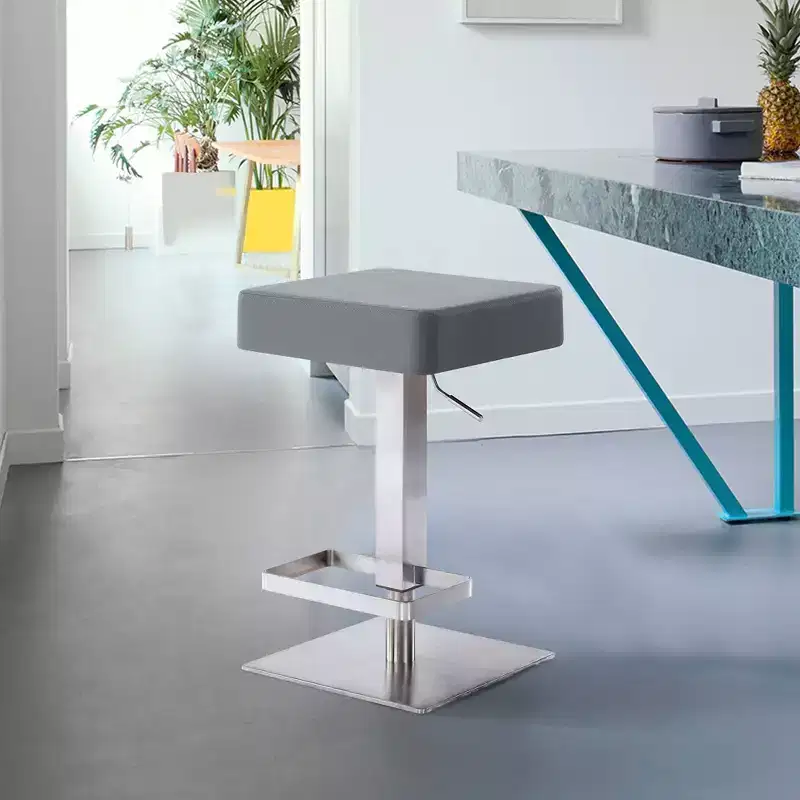 Kaylee Adjustable Faux Leather Metal Swivel Barstool: Brushed Stainless Steel, Footrest - Armen Living