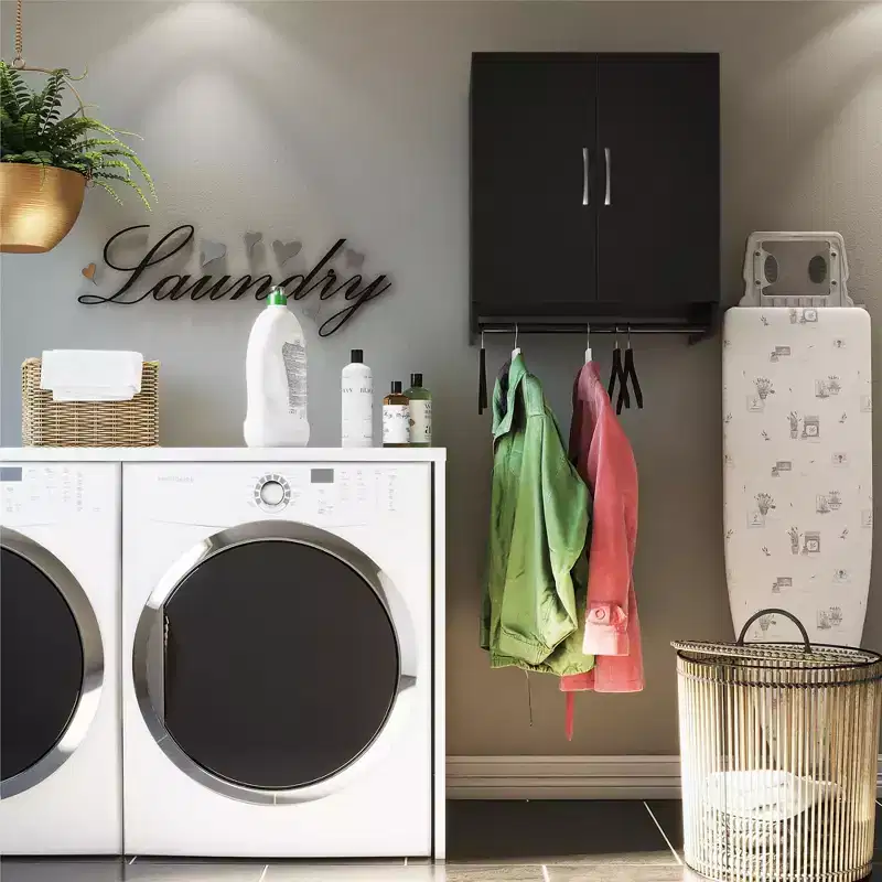 RealRooms Basin 2 Door Wall Storage Cabinet with Hanging Rod