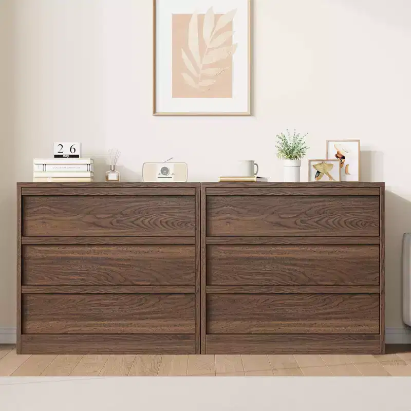 Walnut 3-Drawer Dresser C Modern Storage Chest for Bedroom, Living Room, Nursery & Entryway