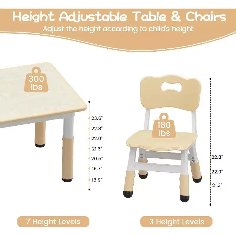 Kids Table and 6 Chair Set with Storage Box, Height Adjustable Toddler Table and Chairs Set for Ages 2-10, for Daycare, Classroom, Home