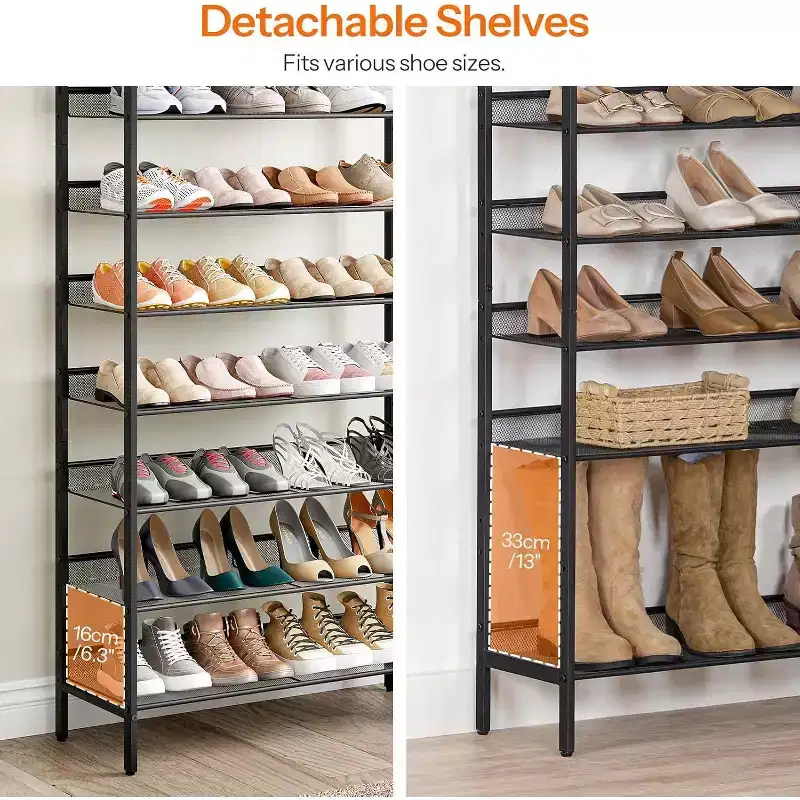 8-Tier Shoe Rack – Holds 21–24 Pairs, Space-Saving Rustic Brown & Black