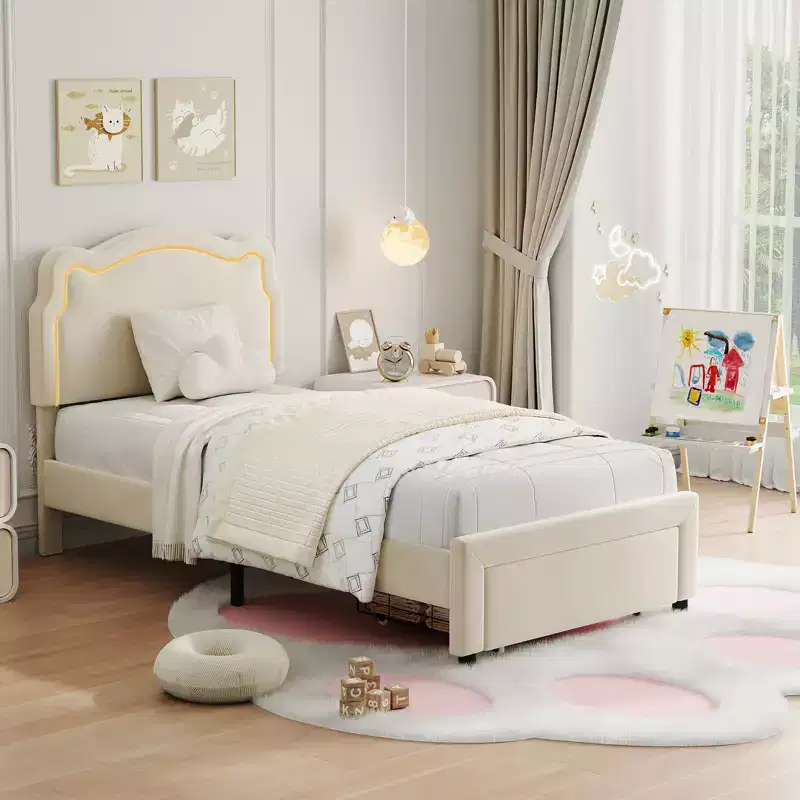 Luxury Velvet Platform Bed Frame with Adjustable Bear Headboard  Noise-Free Upholstered Bed, No Box Spring Required, Modern Bedroom Statement Piece