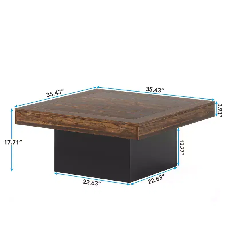 MAYEERTY Square LED Coffee Table 35.4, Rustic Industrial Living Room Table with Adjustable Light