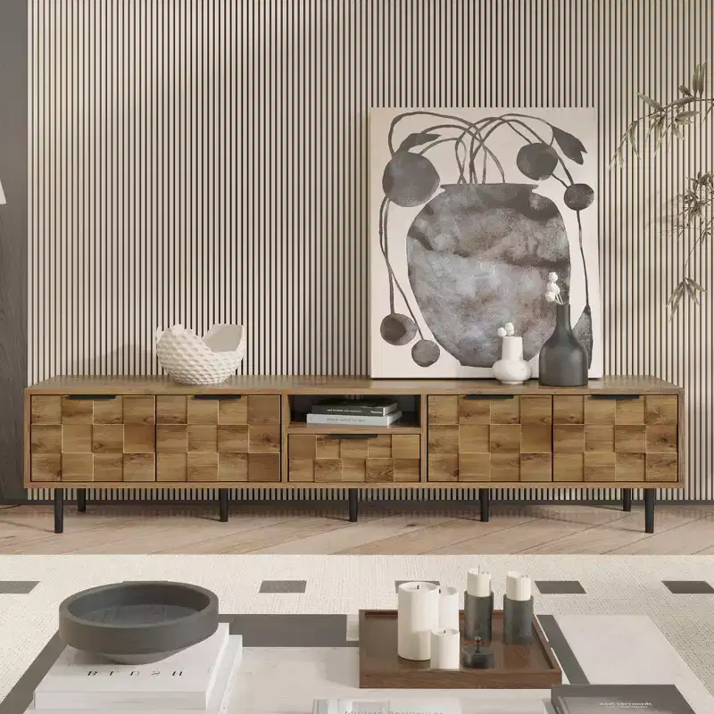 78 Inch Entertainment Center Wooden TV Media Cabinet with Storage, Suitable for 85/75/65 Inch TVs, Living Room TV Stand