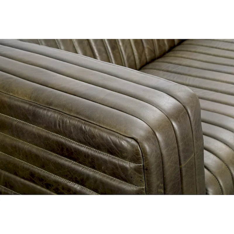Modern Channel-Stitched Top-Grain Leather Sofa, 3-Seater