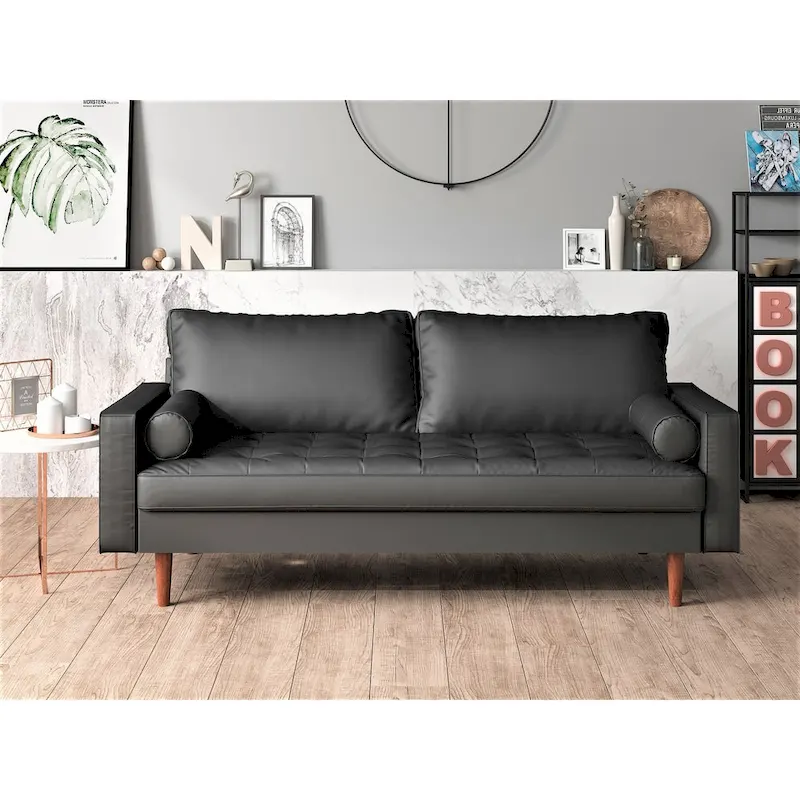 Grey / Brown / White / Black Faux Leather Mid-Century Loveseat for 2