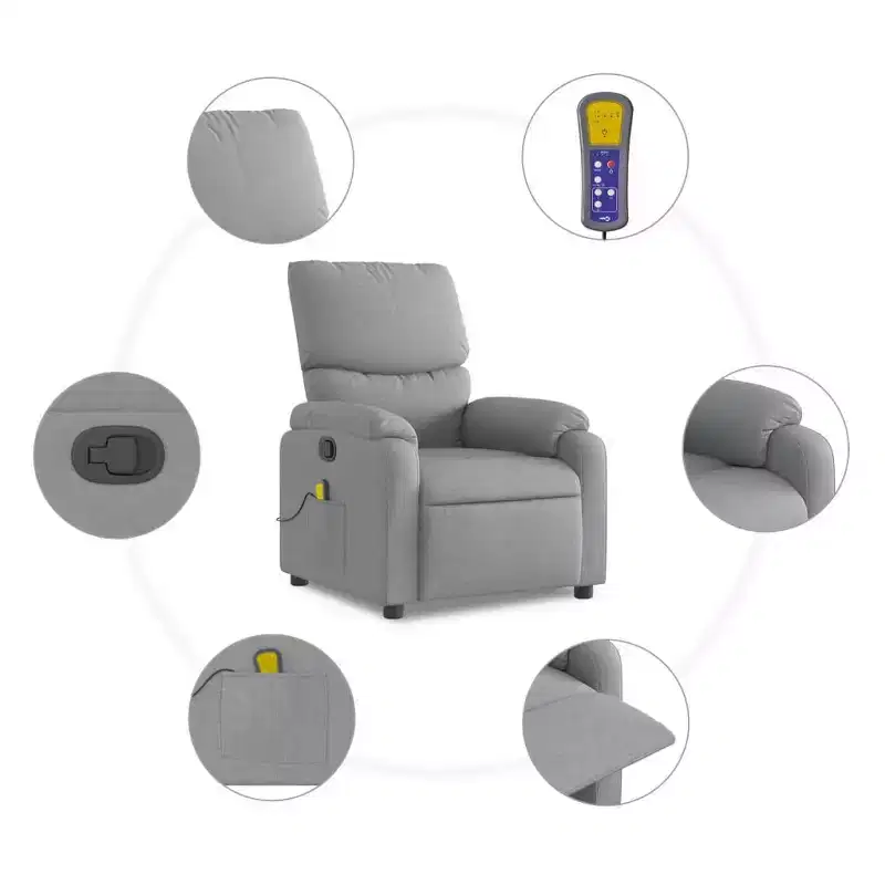 vidaXL Massage Recliner Chair Polyester, Metal, Plywood Single