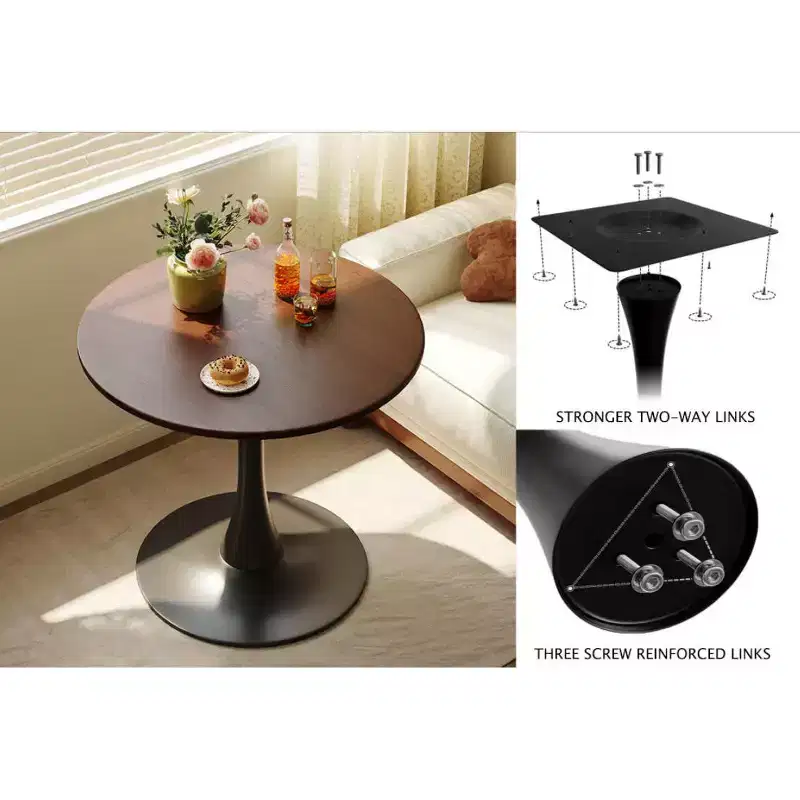 Fun little toys brand Walnut Round Table, Modern Dining Table, Dining Table, MDF Top and Steel Base Tulip Round Kitchen Table, Kitchen Table,