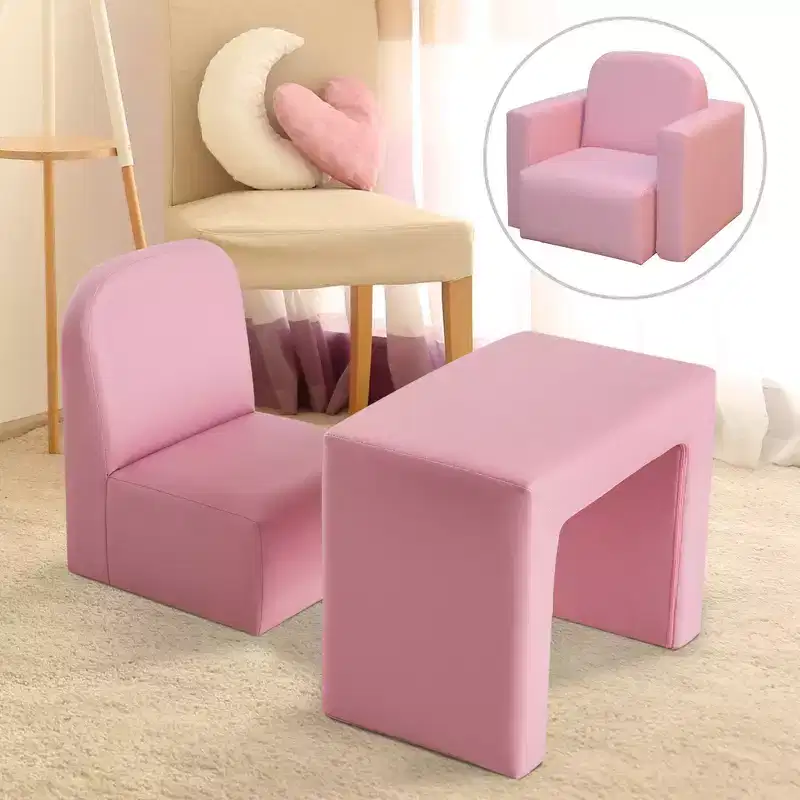 Whisen 2-in-1 Multifunctional Kids Sofa Convertible Table and Chair Set, Gift for 3 years old Boys Girls - Pink