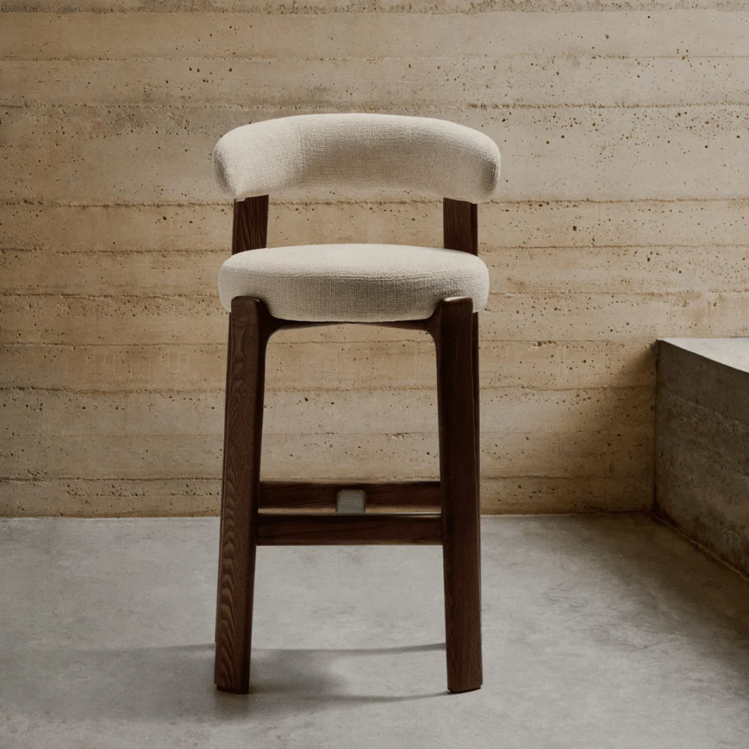Mid-Century Walnut brown Walnut Barstool with High Density Foam and Timber Legs for Kitchen