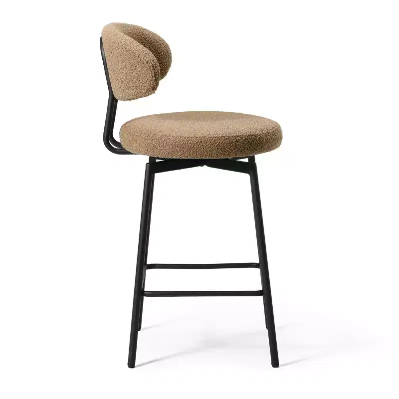 Modern Upholstered Faux Shearling Fabric Counter Height Bar Stools with Back (Set of 2