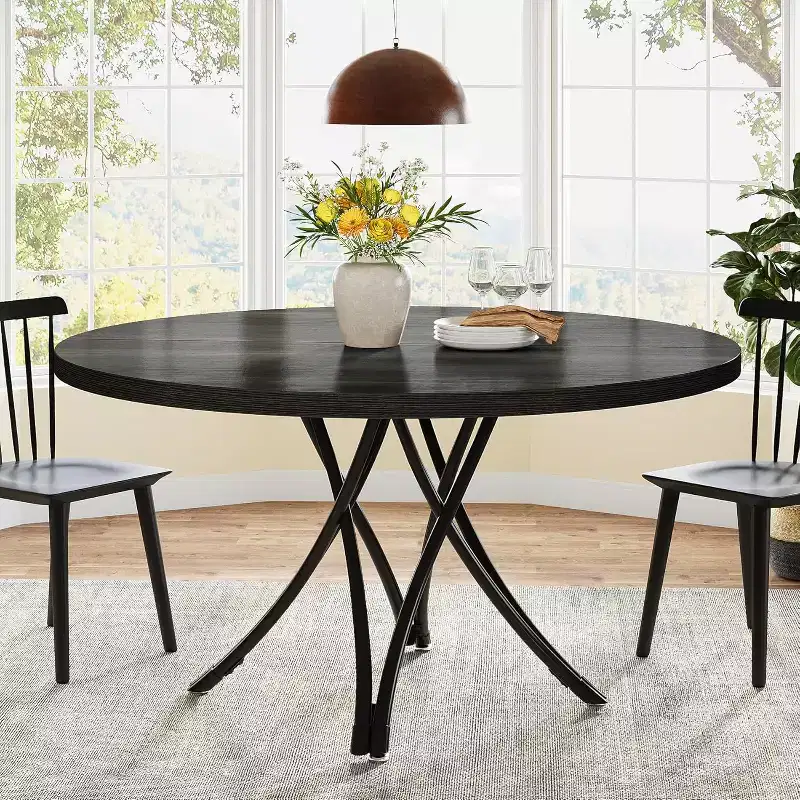 47.24-Inch Modern Wood Round Dining Table for 4