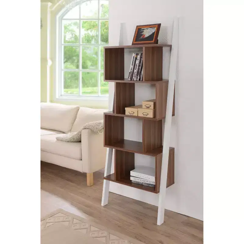 Ascencio Ladder Bookshelf and Display Case White/Walnut - HOMES: Inside + Out: Mid-Century Storage, 5-Tier