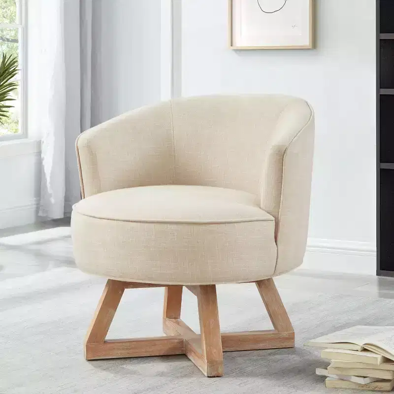 TUYOHW Modern Swivel Accent Chair with Linen Upholstered Comfy Chair with Cross-Shaped Wooden Base Lounge Chair for Living Room, Bedroom