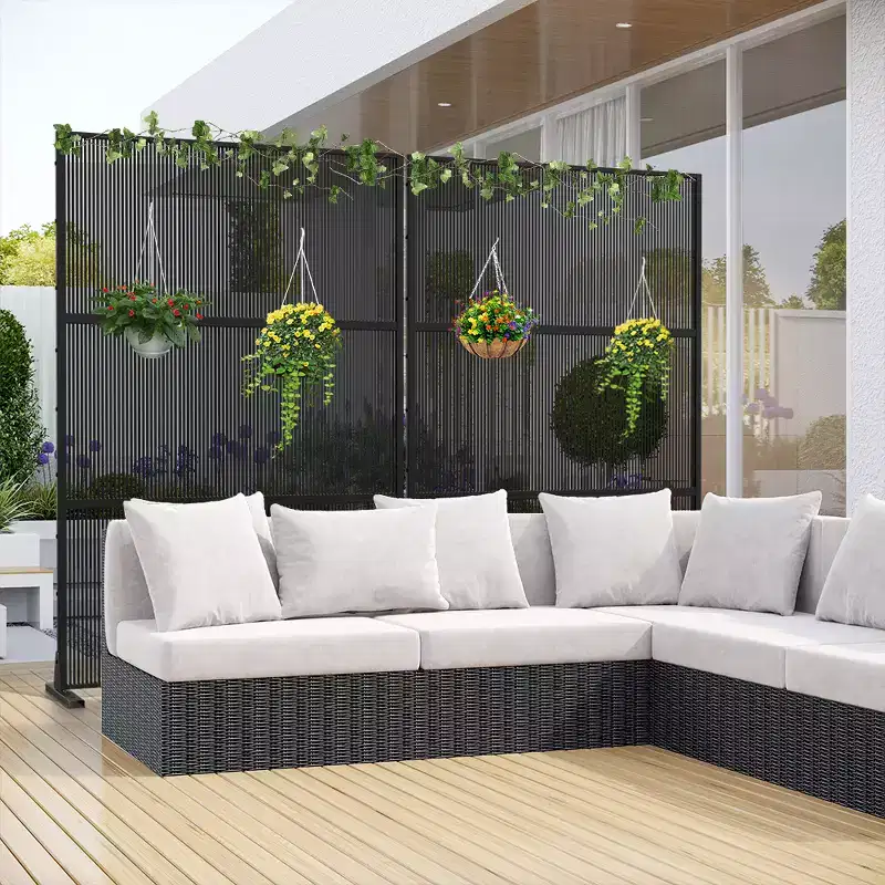 72 H47W Dovelina Black Outdoor Rattan Privacy Screen Decorative Garden Fence