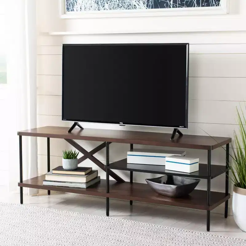 Bruno Industrial Media Stand - MED5001 - Walnut/Black - Safavieh