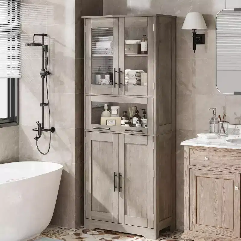 Tall Bathroom Floor Cabinet – Freestanding Storage Unit with Doors & Adjustable Shelves